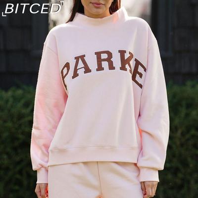 Damen Winter-Sweatshirt mit Buchstaben-Aufnäher-Stickerei in Hellrosa, Lockere Baumwoll-Passform