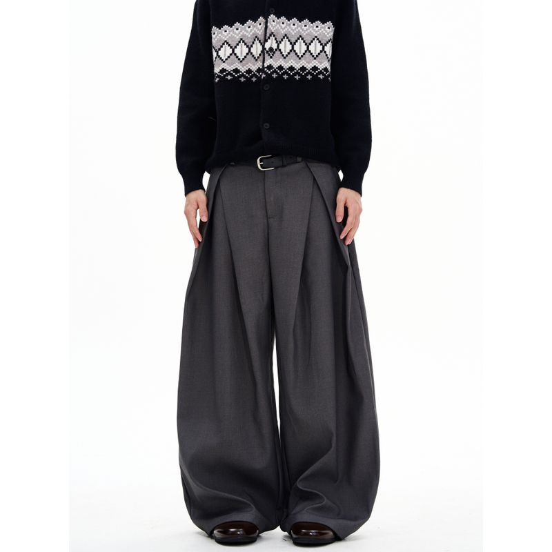 Kisko American-Style Trendy Double-Pleated Wide-Leg Drape Casual Dress Pants for Men and Women, High-End Loose Straight-Leg Commuter Trousers