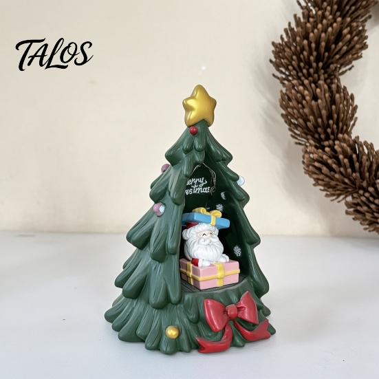 Unique Resin Crafts Christmas Tree Ornament with Built-in LED Warm Light, Santa Claus Figurine, Gift for Friends Decorative Tabletop Night Light