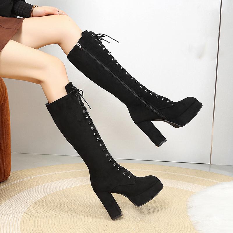 

Женские ботфорты на высоком каблуке, дизайнерские замшевые ботинки на толстом каблуке, сексуальные туфли-лодочки, ботинки челси, новый готический тренд, гладиаторские женские ботинки 34
