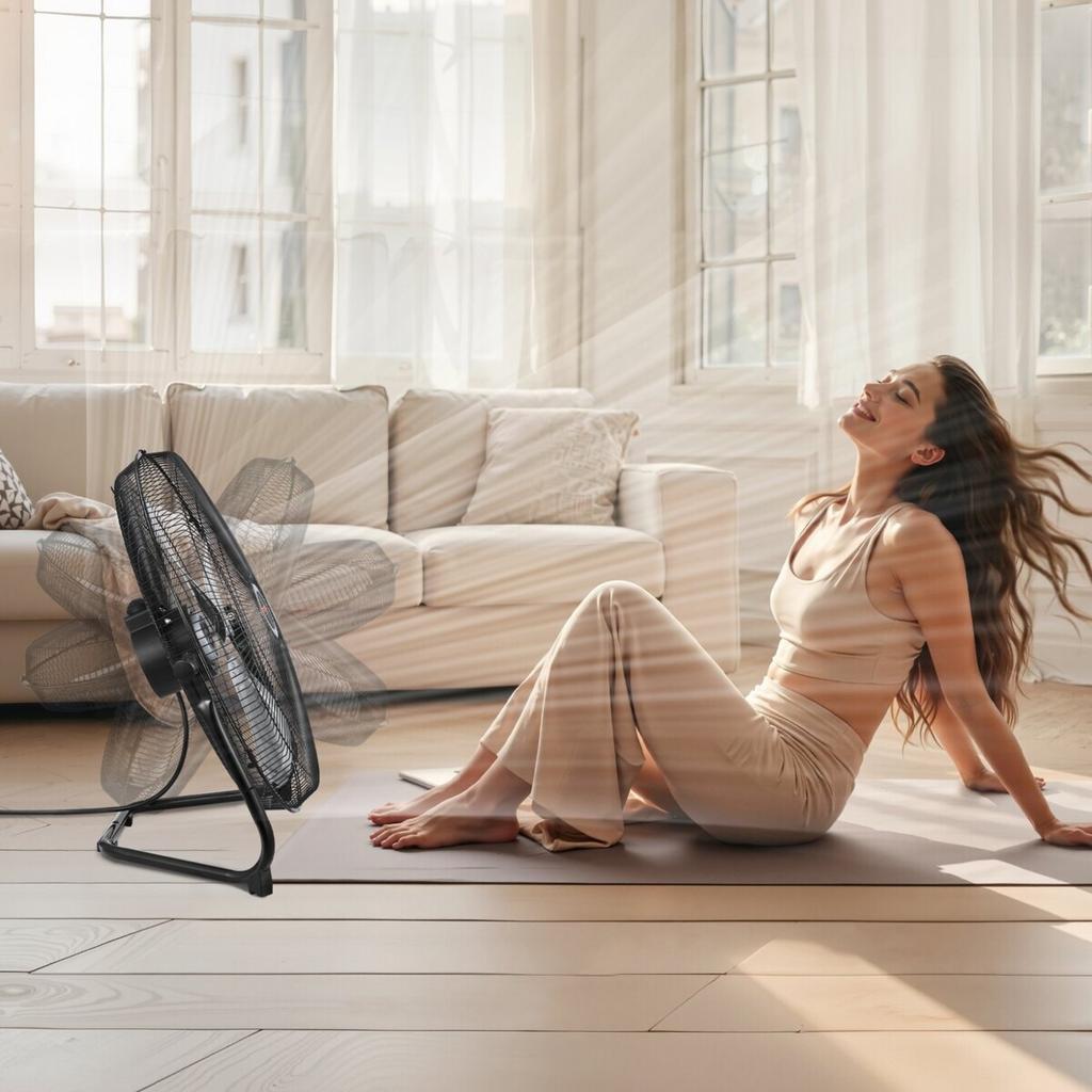 20 Inch Vloerventilator 3 Snelheden 360° Verstelbare Kanteling Hoge Snelheid Industriële Ventilator