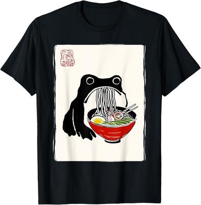 Lustiger Griesgrämiger Frosch Ramen Sumi-e Kawaii Tuschemalerei Japanisches T-Shirt