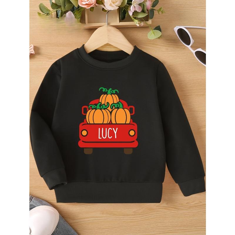 Kids Sweatshirt Halloween Pumpkin Print Casual Crew Neck Sweatshirt with Slight Stretch for Spring/Fall, Regular Fit