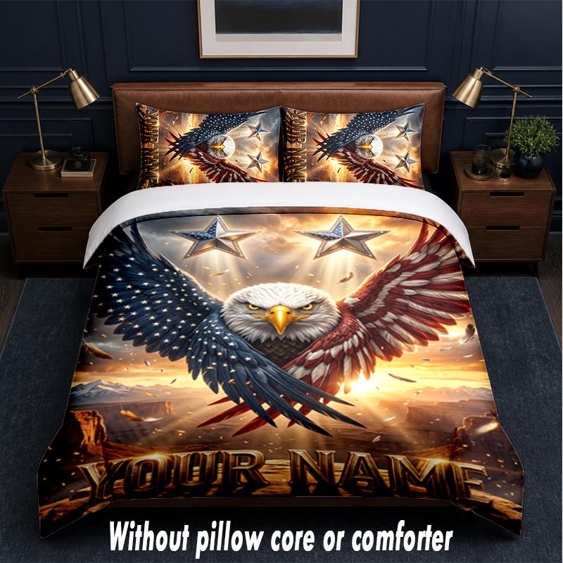 American Patriotic Theme Custom Text Or Name 3Pcs Bedding Set,1 Flat Sheet & 2 Pillowcases Personalized Home Bedding