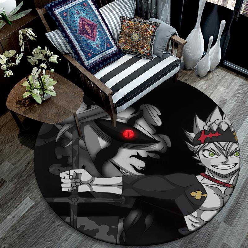 Asta Black Clover pattern round rug,Carpet Rug for Living Room Bedroom Playroom ,Non-slip Floor Mat,Holiday Gifts and Birthday Gifts.