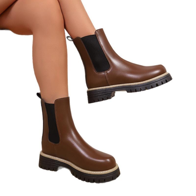 New Large-sized Martin Boots, Simple Thick-soled Round-toed One-foot Boots, Short Boots, Women's Shoes
