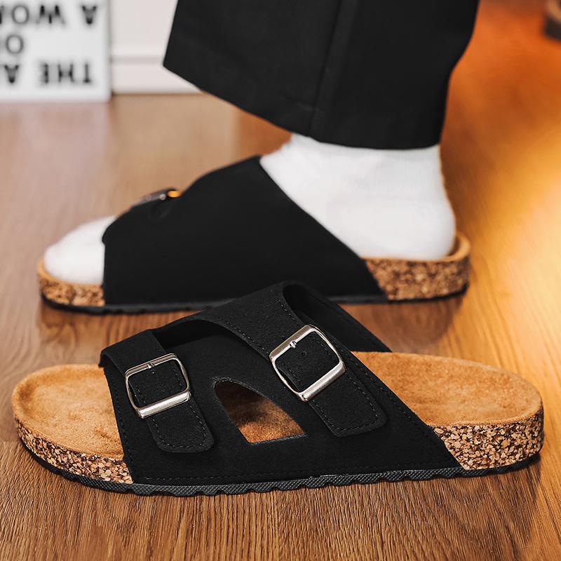 Men's Cork Casual Slippers Summer New Soft Sole Non-slip Breathable Light Outdoor Beach Walking Shoes One Strap Comfort Slippers