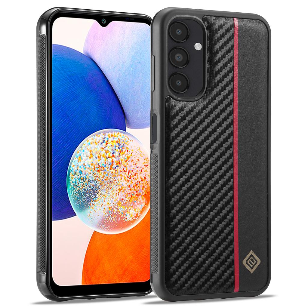 LC.IMEEKE Carbon Fiber Texture Case for Samsung Galaxy A14 4G/5G,PU Leather Coated TPU+EVA Shock Absorption Phone Cover