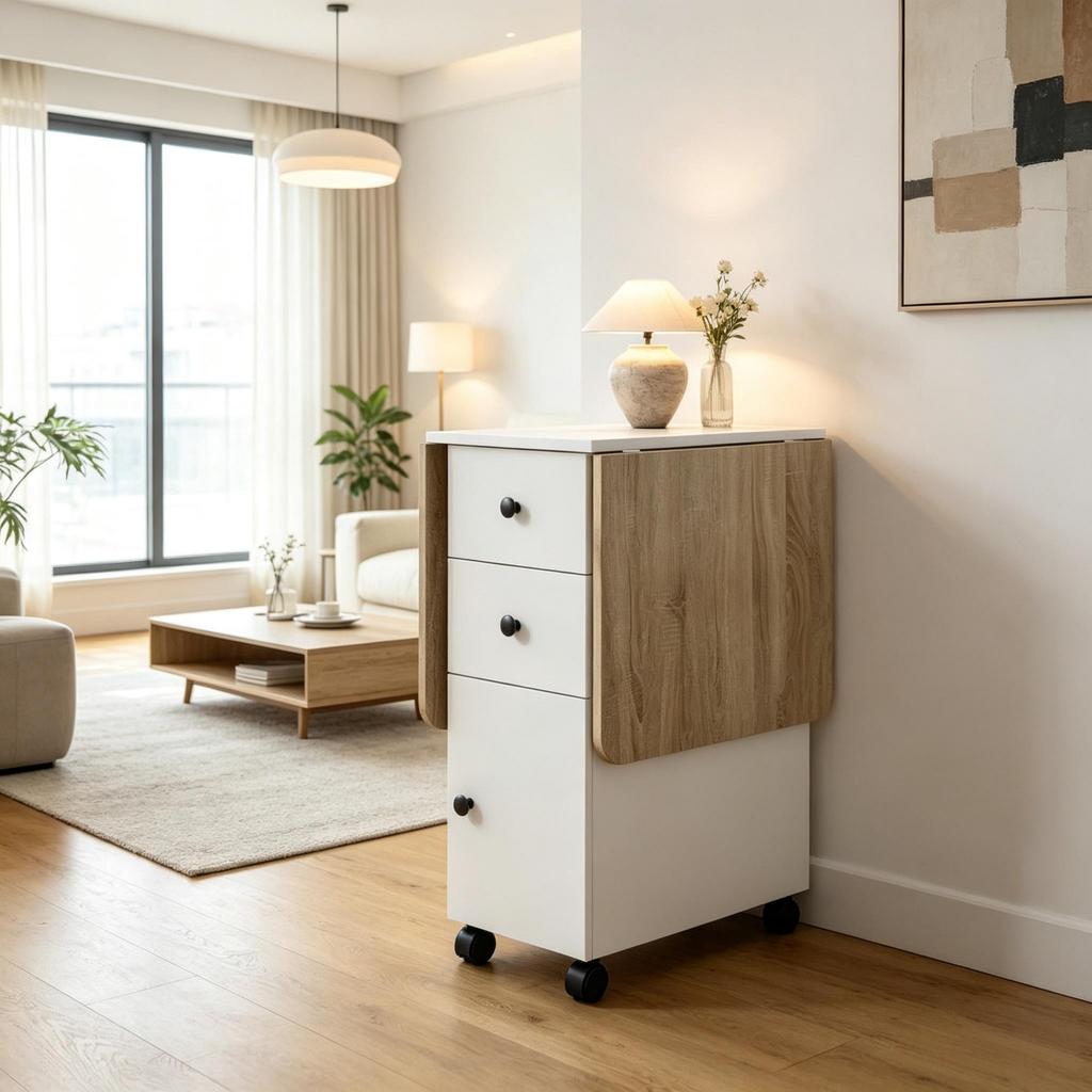 Folding Dining Table / Kitchen Table with 2 Fold-down Tabletops, 2 Drawers and 1 Cabinet (only with 1pc dining table)