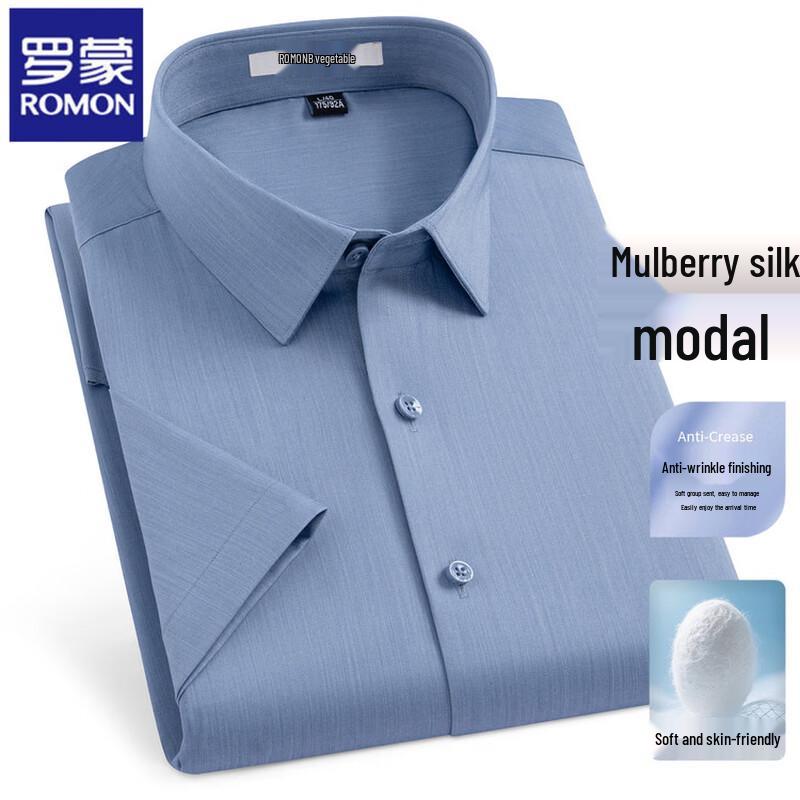 ROMON Men s Silk Blend Wrinkle-Free Short-Sleeve Shirt 39
