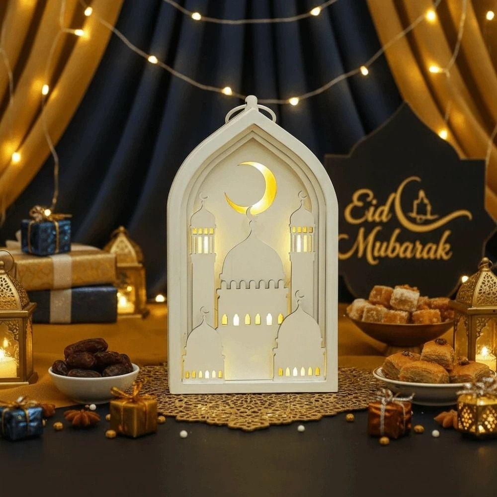 Moon Night Light Ornament LED Eid Wooden Decoration Lightweight Eid Desktop Ornament for Gifts