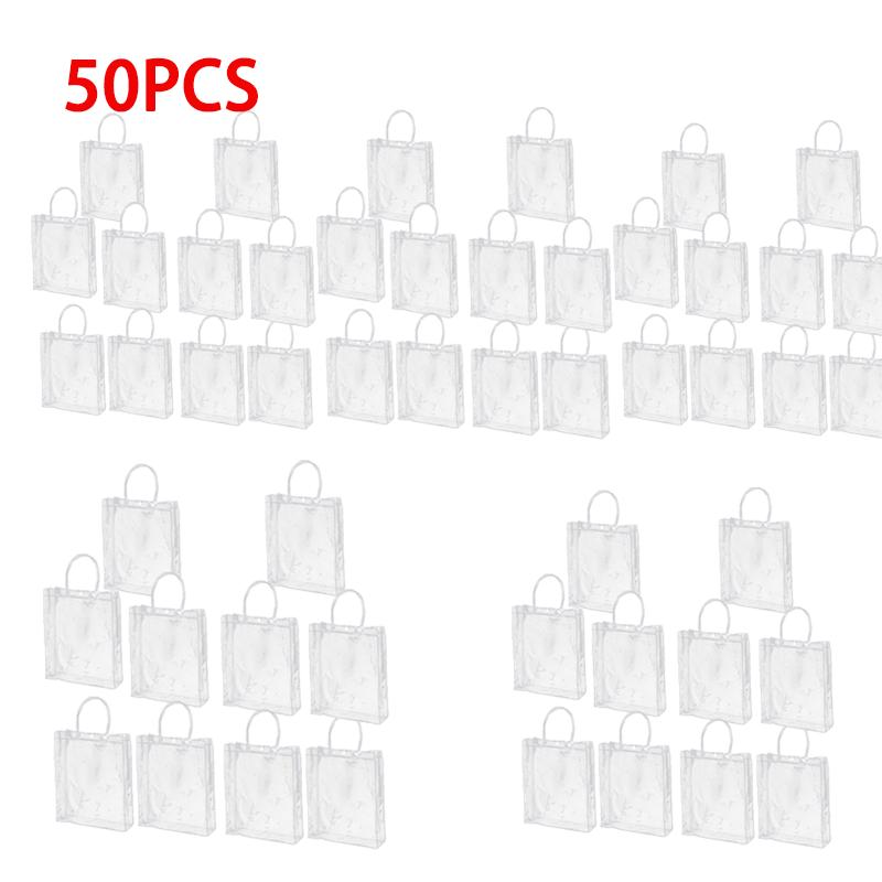 100PCS Reusable Clear PVC Plastic Tote Bag With Clear Handle Beautiful Gift Bag For Wedding Party Birthday Packaging Bags
