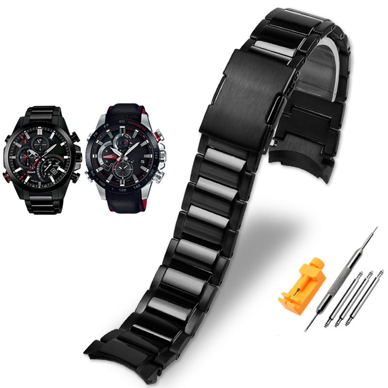 

Прочный стальной браслет с изогнутыми концами для серии Casio EDIFICE, ремешок EQB-501 EQB-800, прецизионная стальная часовая цепочка с дугообразным звеном для мужчин, 22 мм 22mm чёрный
