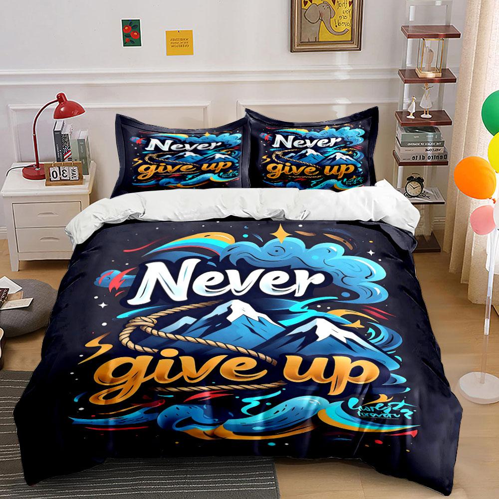 Mountains, clouds, motivational text. Bedding sets Duvet cover sets Duvet covers Pillowcases(1 * Duvet Cover 2 * Pillowcases without duvet insert)