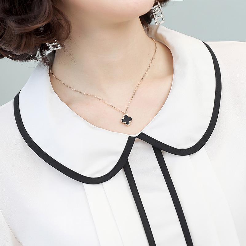 Women's Chiffon Trumpet Sleeve Doll Collar Shirt - Summer Mid-Sleeve Korean Style