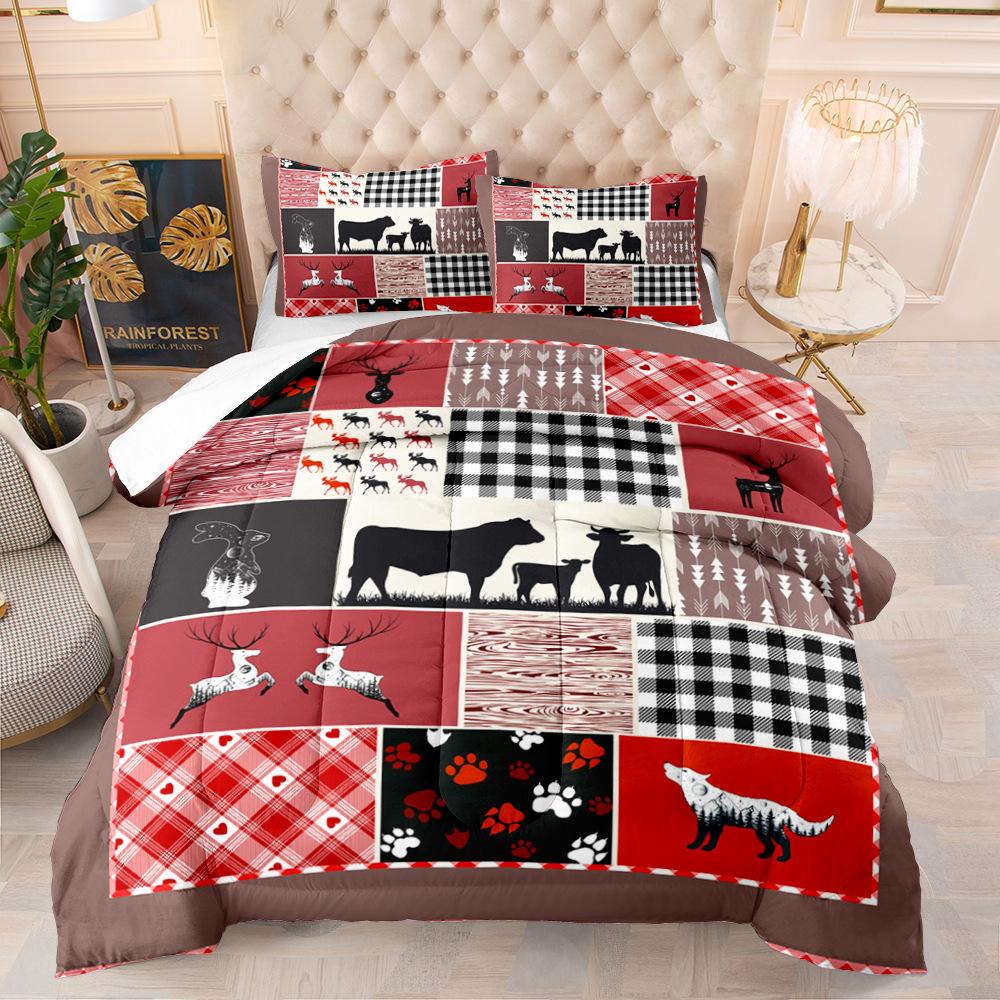 Quilt Christmas Day Three-Piece Four Seasons Universal Feather Silk Cotton Digital Printing Quilt Twin 172 * 218 Pillowcase 50 * 75