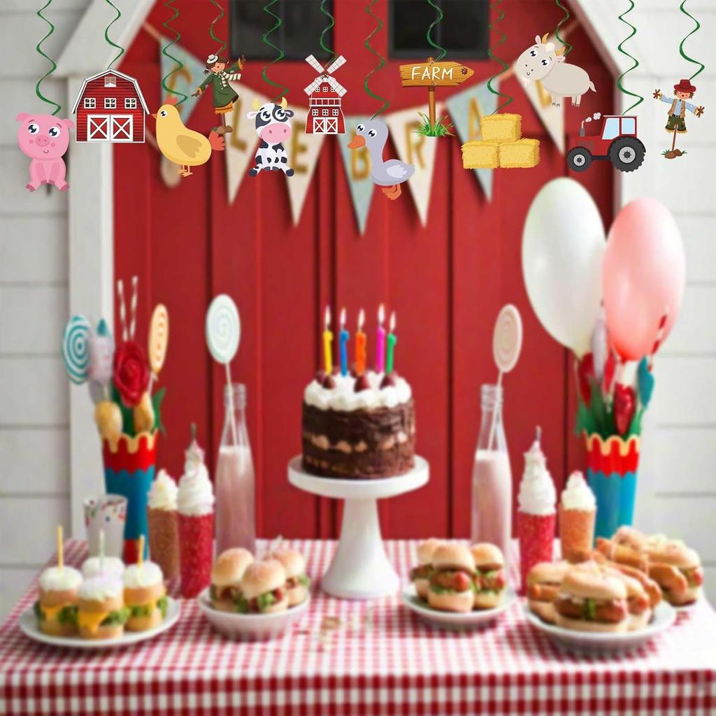 Farm Animals Party Decorations Farm Birthday Hanging Swirls, Assembled and Ready To Use, Countryside Party Decor Supplies Hanging Swirl Kids Party
