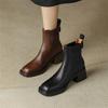 Fashion New Autumn Split Leather Women Boot Square Toe Short Boots for Women High Heels Winter Boots Women Chelsea Boots Ladies Shoes