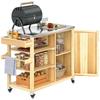 Außenkücheninsel, Grillwagen mit Schrank und Regalen, Küchenwagen aus Holz und Edelstahl, mit Rollen, Naturholz