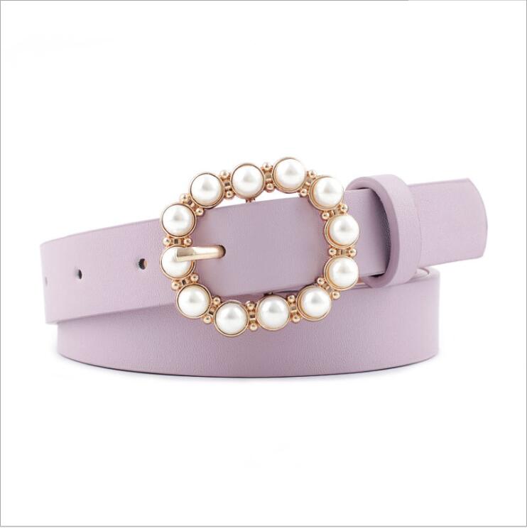 Pearl Oval Buckle Women's Belt Fashionable Simple Wild Inlaid Rhinestone Light Body Belt