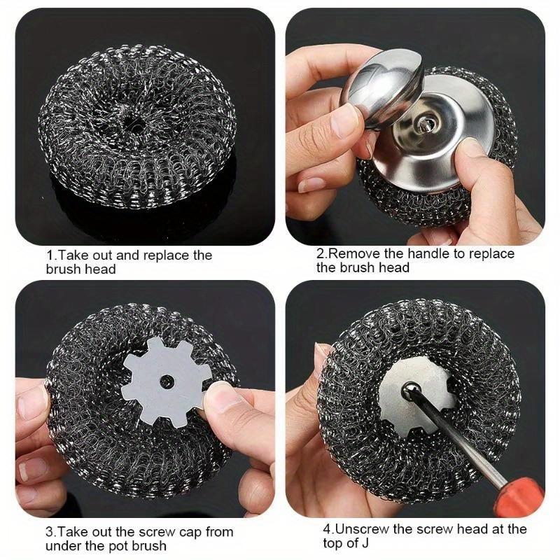 1Pcs Stainless Steel Kitchen Pot Brush With Ergonomic Handle Wire Ball Cleaning Tools Home Kitchen Dish Washing Accessories