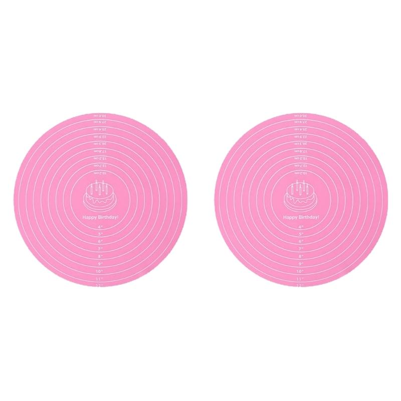 2 Piece Flexible Round Silicone Baking Mat Nonslip Dough Rolling Cake Pad For Cooking Kneading And Food Preparation