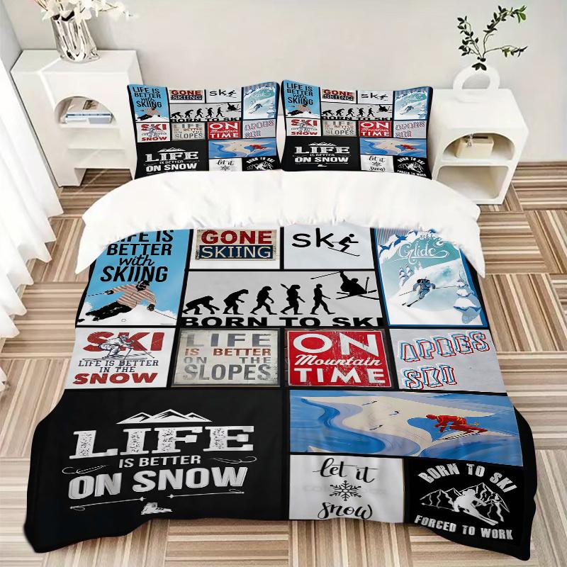3pcs Snowy Adventures Print Bedding Set (1 Cover + 2 Pillowcases, Without Inserts), This Printed Bedding Set Is Soft and Comfortable