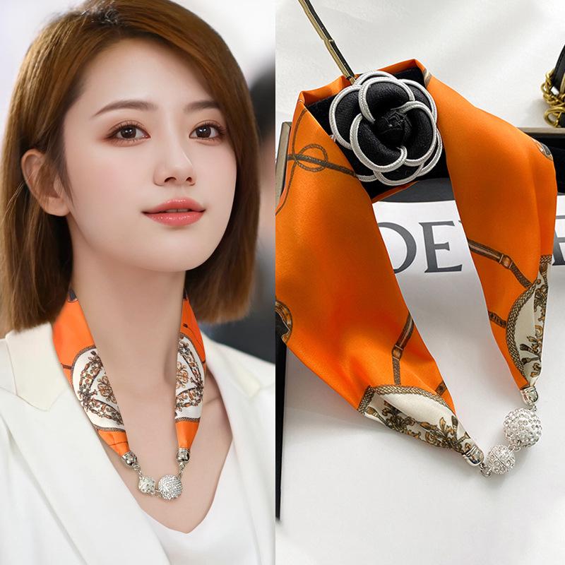 Damen Magnetverschluss Seidenschal - Modischer Nackenschutz für Frühling, Sommer und Herbst 2024