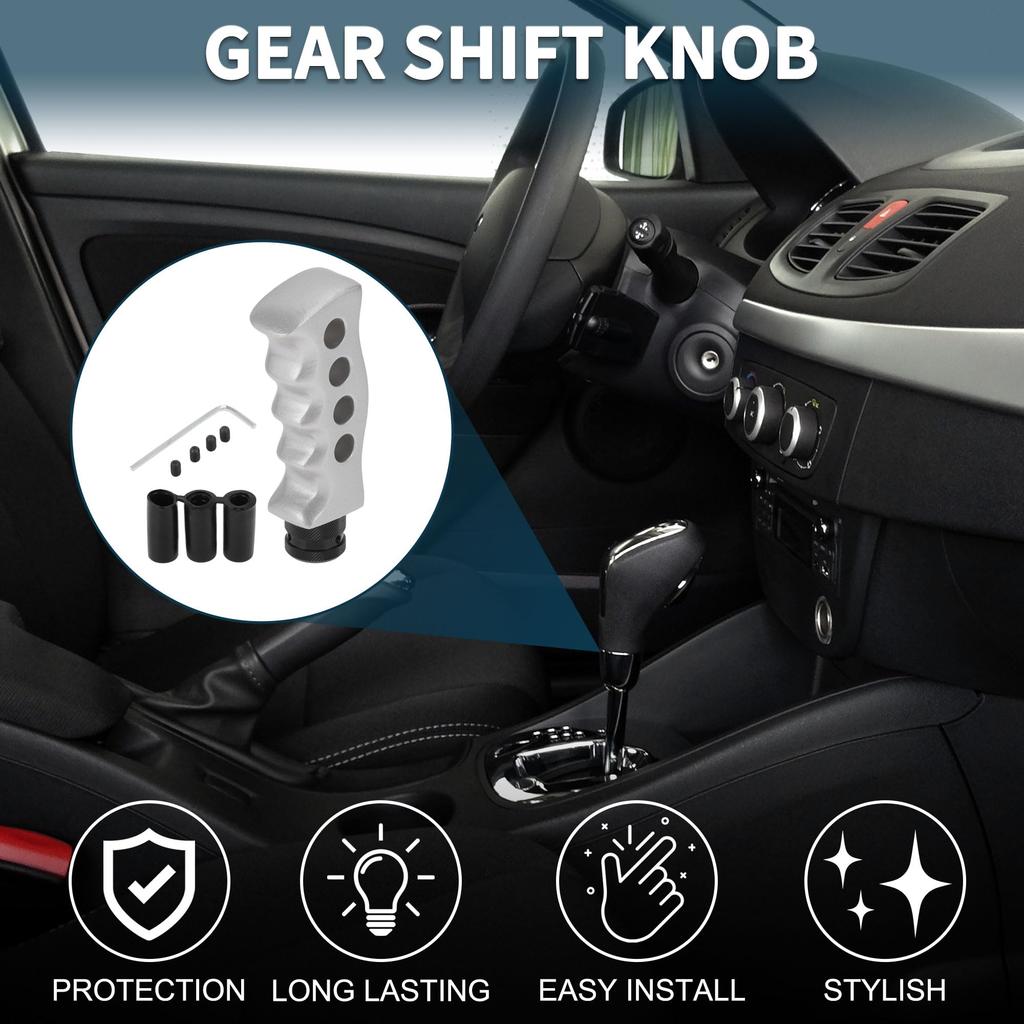 TUCKBOLD Car Shift Silver 1 with 3 Durable Knob, Tone, Set, Universal, Resin/Aluminum Alloy, Adapters,