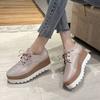 Silver Pu Leather Women Brogues Shoes Plus Size Suqare Toe Platform Flat Shoes Woman Lace Up Height Increasing Casual Shoes 43