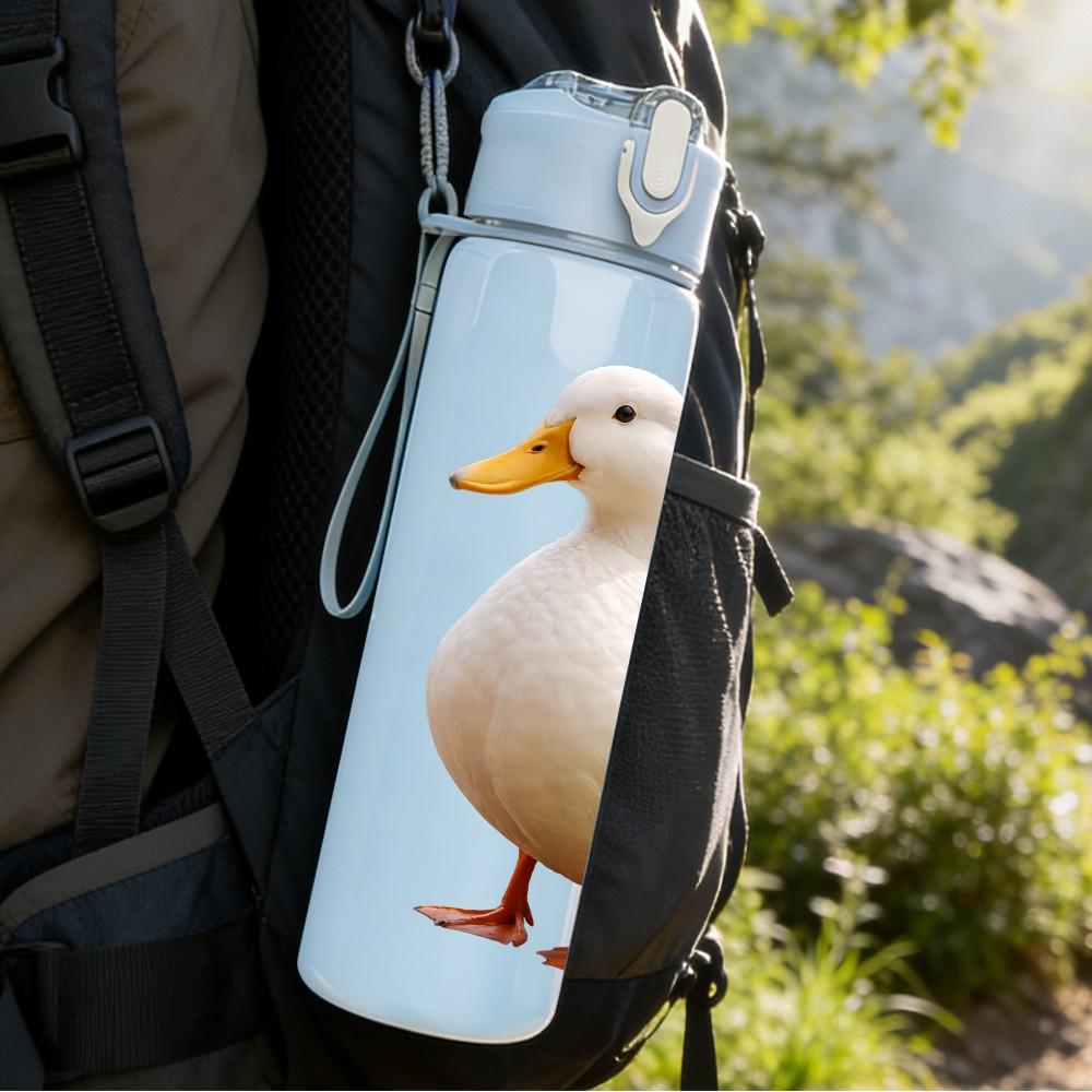 1PC White Duck Farm Animal Print 750ml Color Plastic Sports Water Bottle Leakproof Flip Straw Lid Suitable for Sports Office Home Use