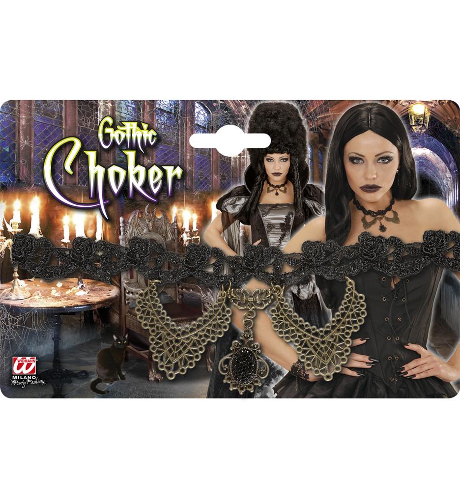 Gothic Black Choker Necklace Rose Witch Ball