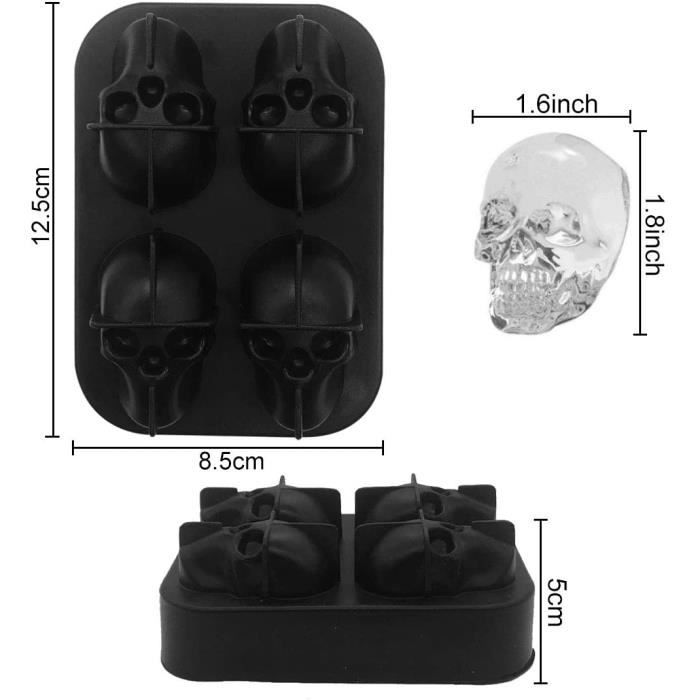 A Silicone Ice Cube Skull - YUESEN 2 Pcs 3D Skull Head Shaped Silicone Ice Cube Mold For457
