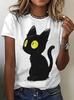 Cute Cat Cartoon Cool Women's T-shirt Fashion Woman Blouse Cute Kawaii Cat Tops Shirts Black Cats O-neck Summer Short Sleeve Tee