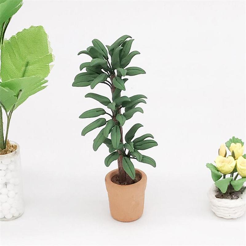 1:12 Dollhouse Miniature Potted Tree Plant Green Leafed Bonsai Garden Decor Toy