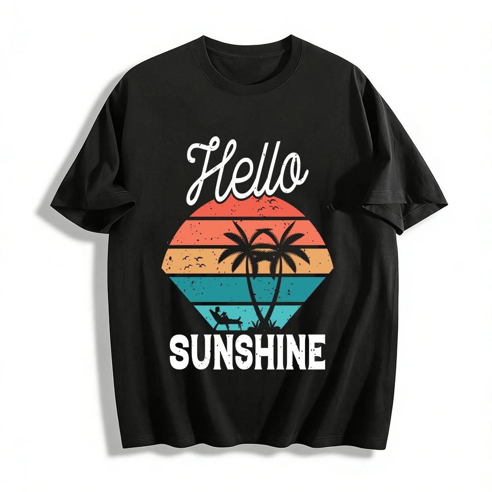 

Vintage Coconut Tree Sunset Vacation Print Casual Short Sleeve T-Shirt Pure cotton T-shirt XXS