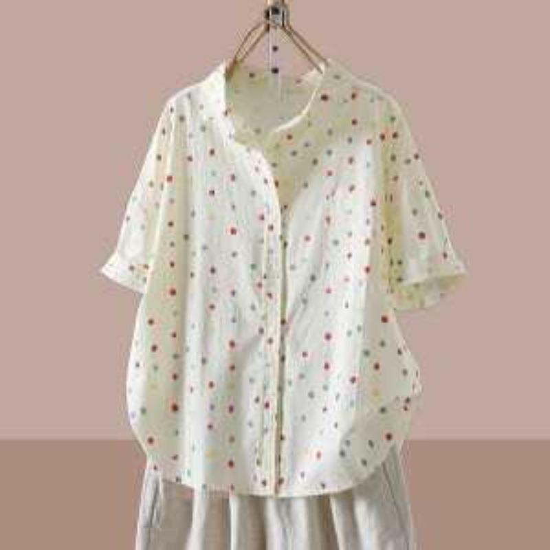 Summer New All Match Color Polka Dot Collar Shirt Short Sleeved Women's Loose Casual Versatile Fashion Chic Turn-down Collar Top