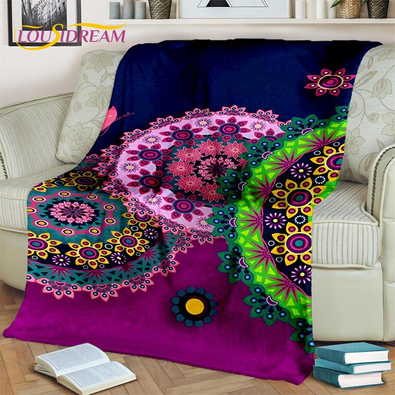 3D Mandala Bohemia Geometric Flower Blanket,Soft Throw Blanket for Home Bedroom Bed Sofa Picnic Office Hiking Leisure Nap Cover