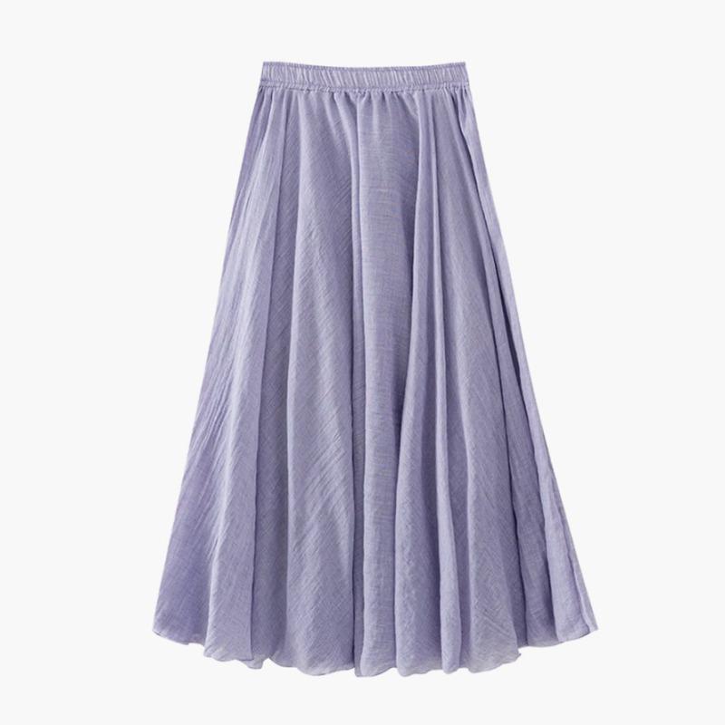 Japanese and Korean ice Tencel cotton and linen texture pleated skirt women's summer drooping sense casual pendulum A-shaped umbrella skirt long skirt