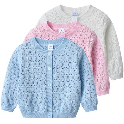 Korean Style Spring and Autumn Children's Woolen Coat Hollow Thin Summer Sun Protection Shirt Girls Knitted Cardigan