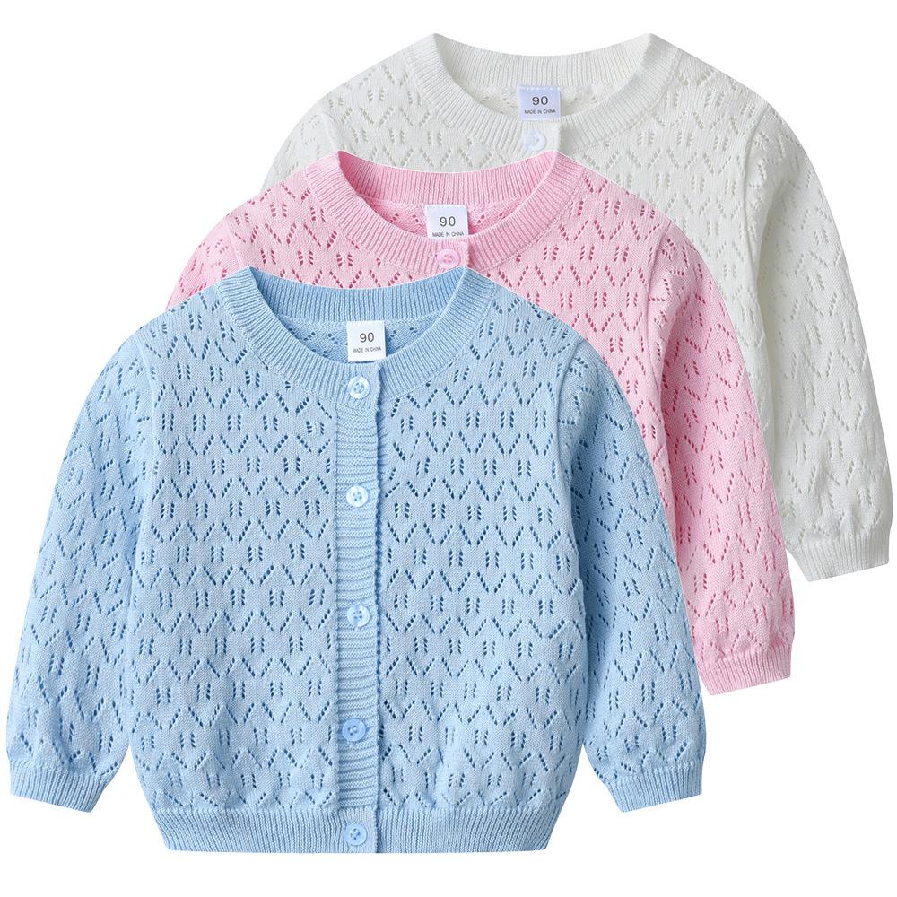 Korean Style Spring and Autumn Children's Woolen Coat Hollow Thin Summer Sun Protection Shirt Girls Knitted Cardigan