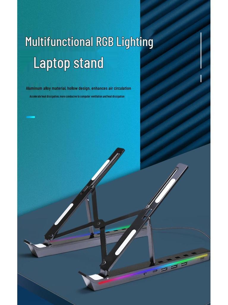 Portable Aluminum Laptop Stand with RGB Lighting and Cooling Support