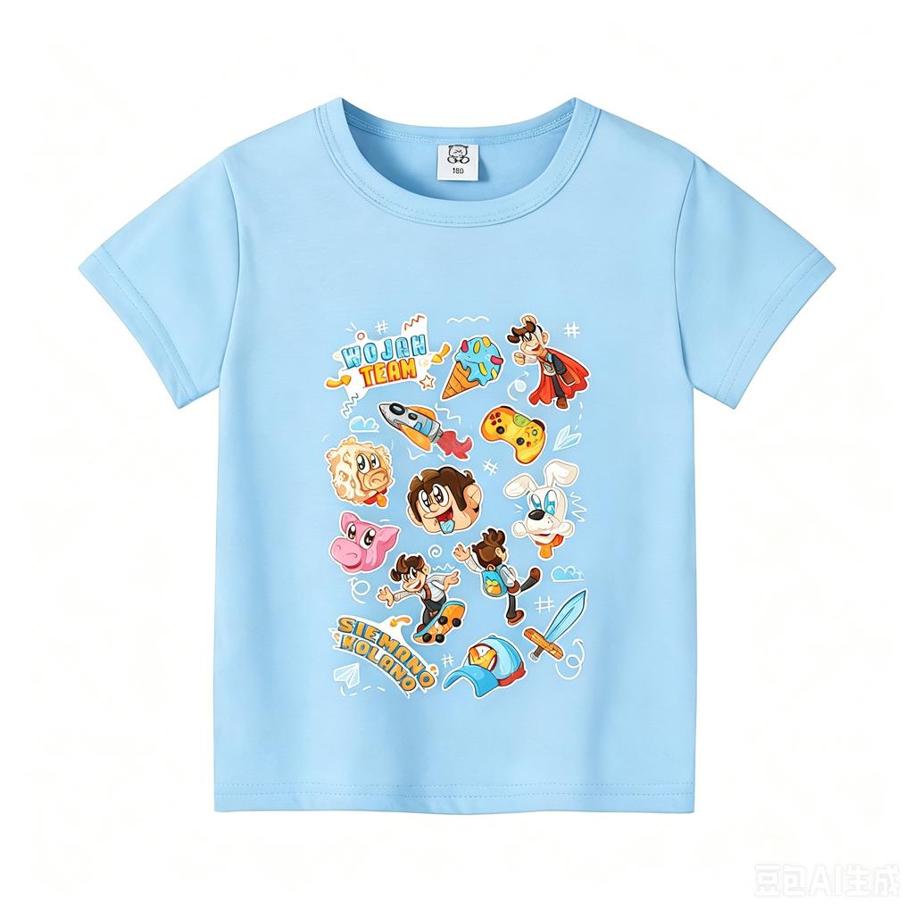 Wojans T-shirt s anime motivem, kulatý výstřih, dětské oblečení s krátkým rukávem, letní bavlněná trička, trička pro kluky a holky, dárek k narozeninám