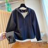 Plus Size Women S Half Zip Fake Two Piece Hooded Long Sleeve T Shirt