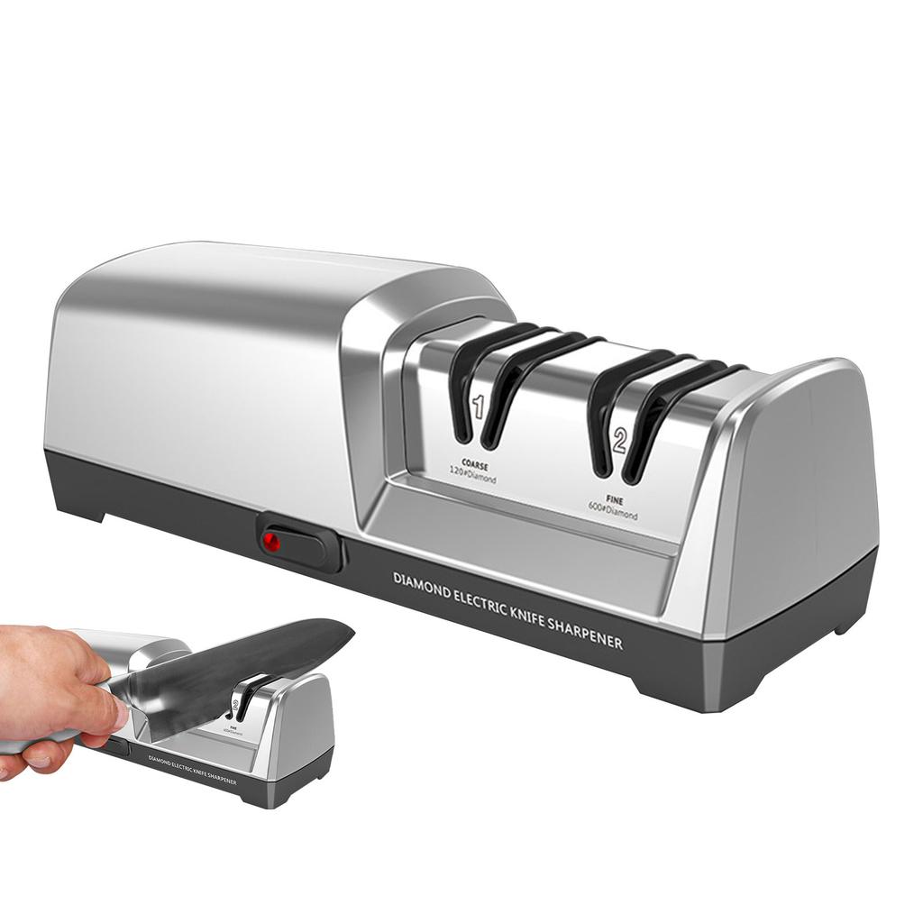 2 Stage Electric Knife Sharpener 20 Degree Straight Edge for Kitchen Knife Sharpening and Polishing