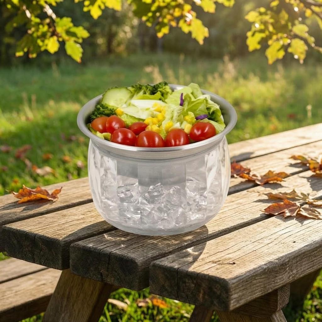 Stainless Steel Double Layer Chiller Bowl Sturdy for Camping