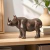 Resin Rhinoceros Figurine Distressed Animal Statue Vintage-Inspired for Office