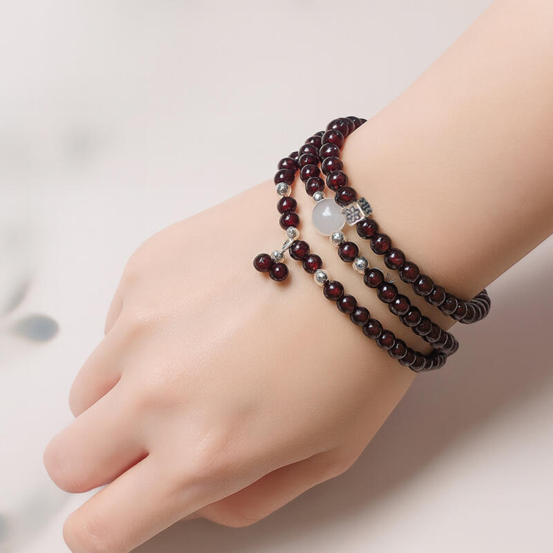 H8 Pomegranate-Scented Natural Garnet Wrap Bracelet Layered Lucky Bracelet