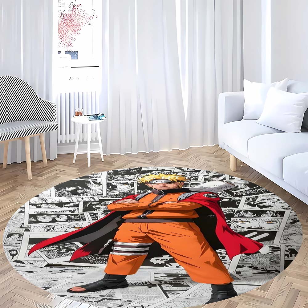 Popular Anime Naruto Circular Carpet Fashion Pattern Soft Plush Rug Non-Skid Mat For Boys Kids Bedroom Living Room Home Decor