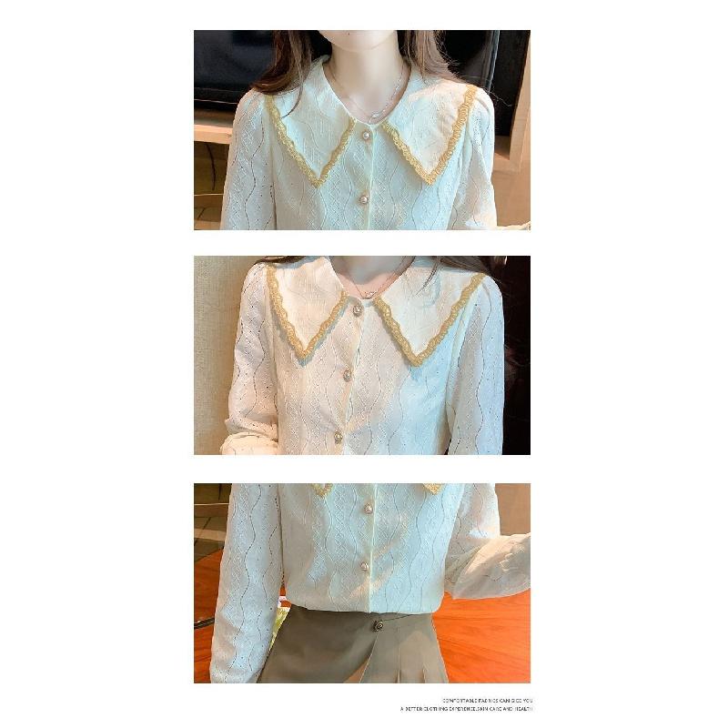Doll Collar Chiffon Blouse for Women, New Spring and Autumn 2026 Fashionable and Stylish Lace Base Shirt